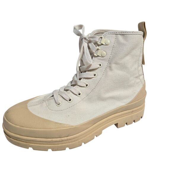 Everlane The Canvas Utility Boot White Organic Cotton Womens Size 7.5 Hi Top EUC - Picture 1 of 9